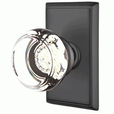 Antique Hardware Crystal Door Hardware - Georgetown Privacy Door Knob with Rectangular Rose in Flat Black - 8221GTUS19 - Emtek Hardware EMTEK GLASS CRYSTAL GEORGETOWN DOOR KNOB