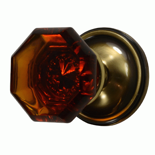 ##Antique Hardware## Traditional Rosette Door Set with Amber Octagon Glass Door Knobs (Several Finishes Available)