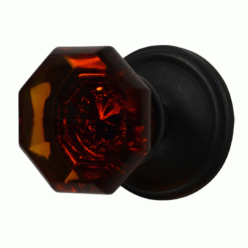 ##Antique Hardware## Traditional Rosette Door Set with Amber Octagon Glass Door Knobs (Several Finishes Available)