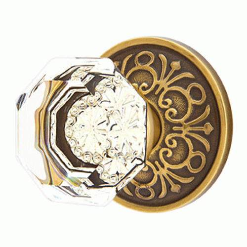 Antique Hardware Emtek Crystal Old Town Clear Door Knob Set With Lancaster Rosette (Several Finish Options) EMTEK GLASS CRYSTAL OLD TOWN DOOR KNOB