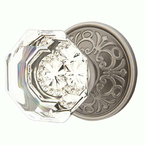 Antique Hardware Emtek Crystal Old Town Clear Door Knob Set With Lancaster Rosette (Several Finish Options) EMTEK GLASS CRYSTAL OLD TOWN DOOR KNOB