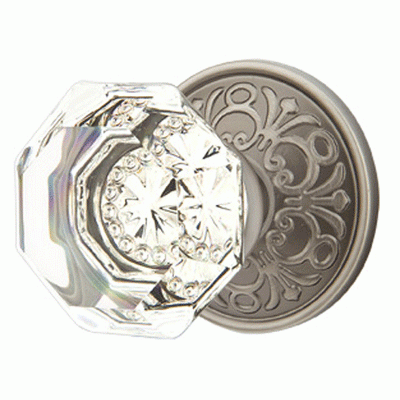 Antique Hardware Emtek Crystal Old Town Clear Door Knob Set With Lancaster Rosette (Several Finish Options) EMTEK GLASS CRYSTAL OLD TOWN DOOR KNOB