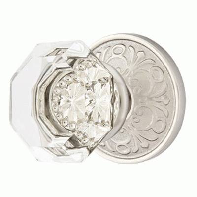 Antique Hardware Emtek Crystal Old Town Clear Door Knob Set With Lancaster Rosette (Several Finish Options) EMTEK GLASS CRYSTAL OLD TOWN DOOR KNOB