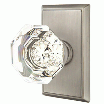 Antique Hardware Emtek Crystal Old Town Clear Door Knob Set With Rectangular Rosette (Several Finish Options) EMTEK GLASS CRYSTAL OLD TOWN DOOR KNOB