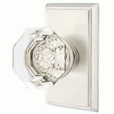 Antique Hardware Emtek Crystal Old Town Clear Door Knob Set With Rectangular Rosette (Several Finish Options) EMTEK GLASS CRYSTAL OLD TOWN DOOR KNOB