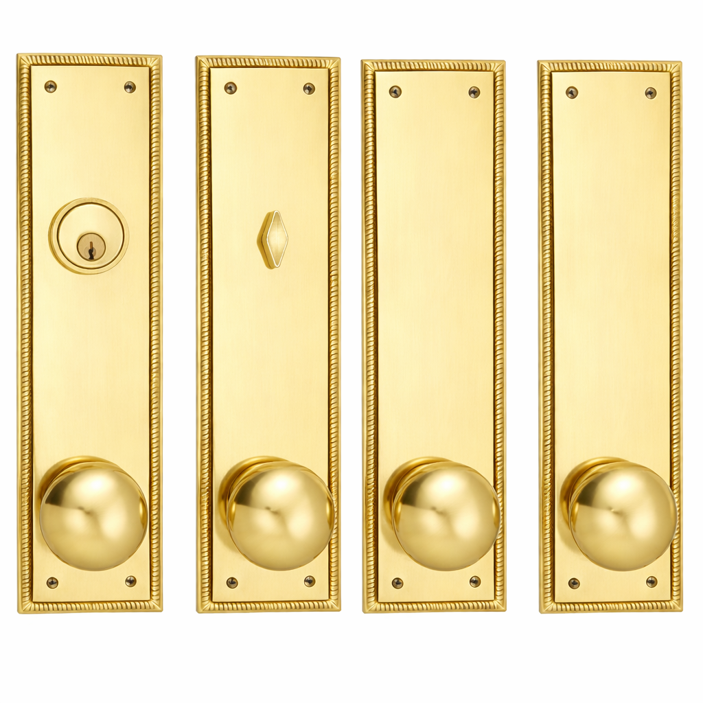 ##Antique Hardware## Georgian Roped Rectangular Double Door Deadbolt Entryway Set (Several Knob & Finish Options Available)