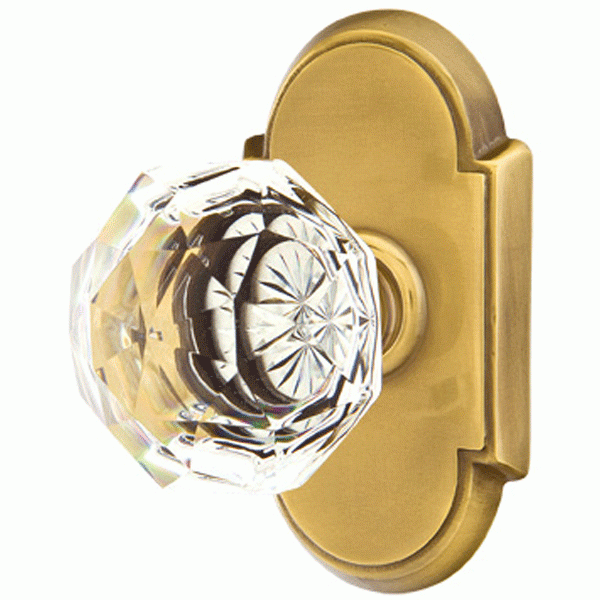 Antique Hardware Diamond Crystal Door Knob Set With # 8 Rosette (Several Finish Options) EMTEK GLASS CRYSTAL DIAMOND DOOR KNOB