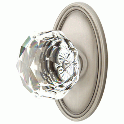 Antique Hardware Diamond Crystal Door Knob Set With Oval Rosette (Several Finish Options) EMTEK GLASS CRYSTAL DIAMOND DOOR KNOB