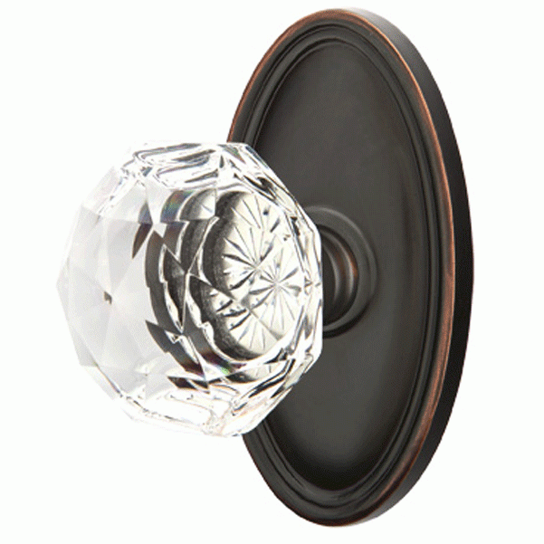 Antique Hardware Diamond Crystal Door Knob Set With Oval Rosette (Several Finish Options) EMTEK GLASS CRYSTAL DIAMOND DOOR KNOB