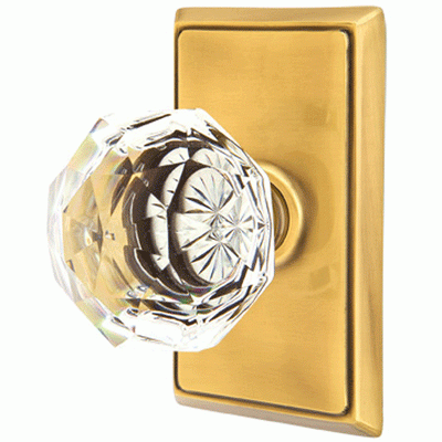 Antique Hardware Diamond Crystal Door Knob Set With Rectangular Rosette (Several Finish Options) EMTEK GLASS CRYSTAL DIAMOND DOOR KNOB