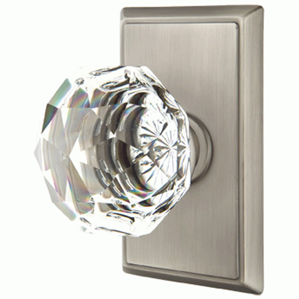 Antique Hardware Diamond Crystal Door Knob Set With Rectangular Rosette (Several Finish Options) EMTEK GLASS CRYSTAL DIAMOND DOOR KNOB