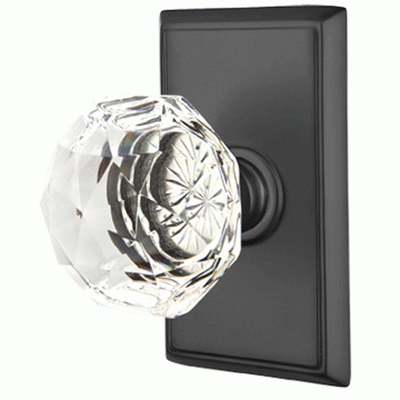 Antique Hardware Diamond Crystal Door Knob Set With Rectangular Rosette (Several Finish Options) EMTEK GLASS CRYSTAL DIAMOND DOOR KNOB