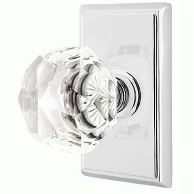 Antique Hardware Diamond Crystal Door Knob Set With Rectangular Rosette (Several Finish Options) EMTEK GLASS CRYSTAL DIAMOND DOOR KNOB