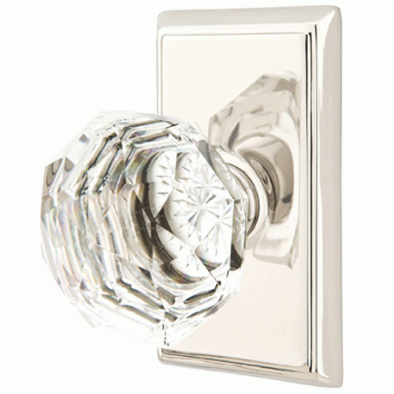 Antique Hardware Diamond Crystal Door Knob Set With Rectangular Rosette (Several Finish Options) EMTEK GLASS CRYSTAL DIAMOND DOOR KNOB