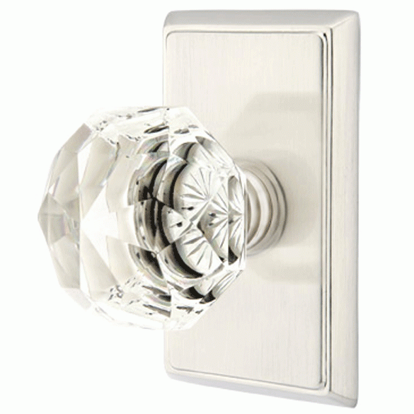 Antique Hardware Diamond Crystal Door Knob Set With Rectangular Rosette (Several Finish Options) EMTEK GLASS CRYSTAL DIAMOND DOOR KNOB