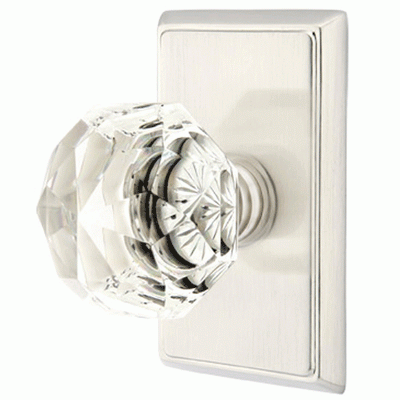 Antique Hardware Diamond Crystal Door Knob Set With Rectangular Rosette (Several Finish Options) EMTEK GLASS CRYSTAL DIAMOND DOOR KNOB