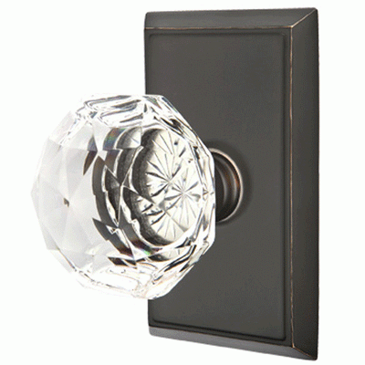 Antique Hardware Diamond Crystal Door Knob Set With Rectangular Rosette (Several Finish Options) EMTEK GLASS CRYSTAL DIAMOND DOOR KNOB