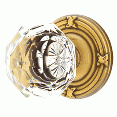 Antique Hardware Emtek Diamond Crystal Door Knob Set With Ribbon & Reed Rosette (Several Finish Options) EMTEK GLASS CRYSTAL DIAMOND DOOR KNOB