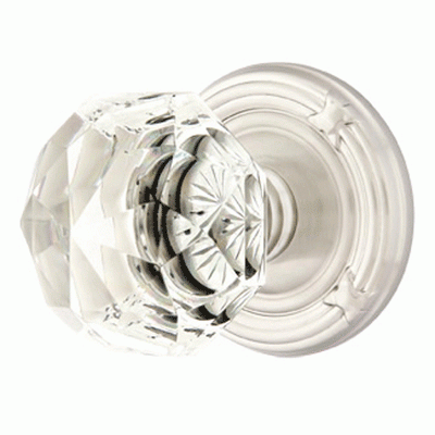 Antique Hardware Emtek Diamond Crystal Door Knob Set With Ribbon & Reed Rosette (Several Finish Options) EMTEK GLASS CRYSTAL DIAMOND DOOR KNOB