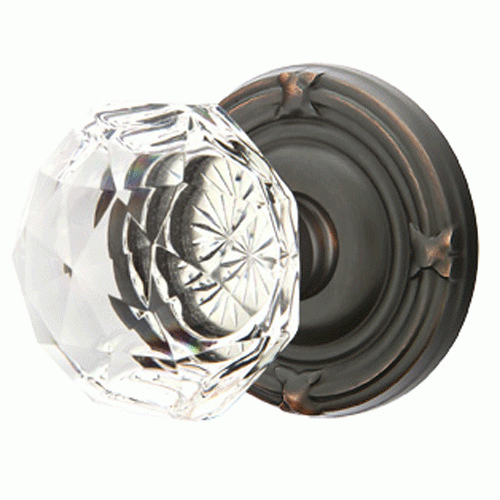 Antique Hardware Emtek Diamond Crystal Door Knob Set With Ribbon & Reed Rosette (Several Finish Options) EMTEK GLASS CRYSTAL DIAMOND DOOR KNOB