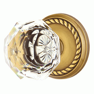 Antique Hardware Diamond Crystal Door Knob Set With Rope Rosette (Several Finish Options) EMTEK GLASS CRYSTAL DIAMOND DOOR KNOB