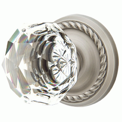 Antique Hardware Diamond Crystal Door Knob Set With Rope Rosette (Several Finish Options) EMTEK GLASS CRYSTAL DIAMOND DOOR KNOB