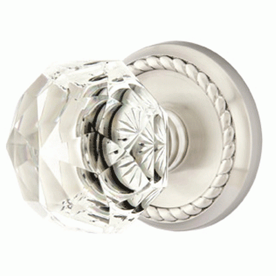 Antique Hardware Diamond Crystal Door Knob Set With Rope Rosette (Several Finish Options) EMTEK GLASS CRYSTAL DIAMOND DOOR KNOB