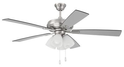 Antique Hardware 52" Eos Frost 4 Light in Brushed Polished Nickel w/ Brushed Nickel/Greywood Blades Ceiling Fan