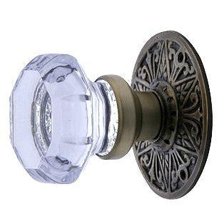 ##Antique Hardware## Crystal Octagon Door Knob Set with Solid Brass Eastlake Rosettes (Several Finishes Available)