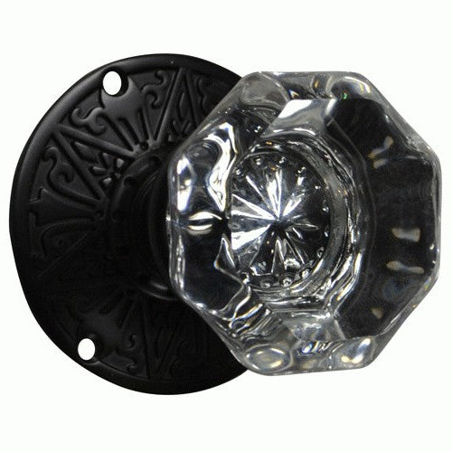 Crystal Octagon Door Knob Set with Solid Brass Eastlake Rosettes (Several Finishes Available)