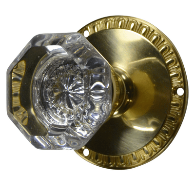 Crystal Octagon Glass Doorknobs with Egg & Dart Rosette (Several Finishes Available)