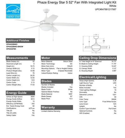 ##Antique Hardware## 52" Phaze Energy Star 5 in White w/ White Blades