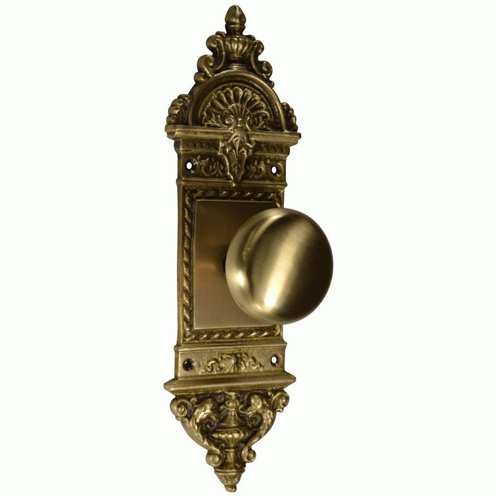 L'Enfant Small Backplate Door Set with Round Brass Door Knobs (Several Finishes Available)