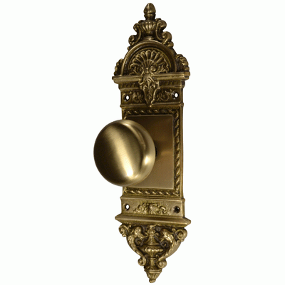 ##Antique Hardware## L'Enfant Small Backplate Door Set with Round Brass Door Knobs (Several Finishes Available)