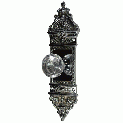 ##Antique Hardware## L'Enfant Small Backplate Door Set with Crystal Round Door Knobs (Several Finishes Available)