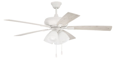 Antique Hardware 52" Eos Frost 4 Light in White w/ White/Washed Oak Blades Ceiling Fan