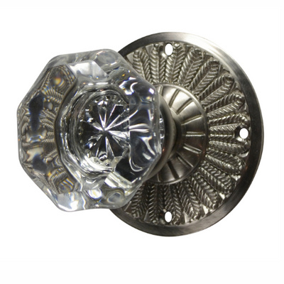 Providence Octagon Crystal Door Knob with Feathers Rosette in Brushed Nickel