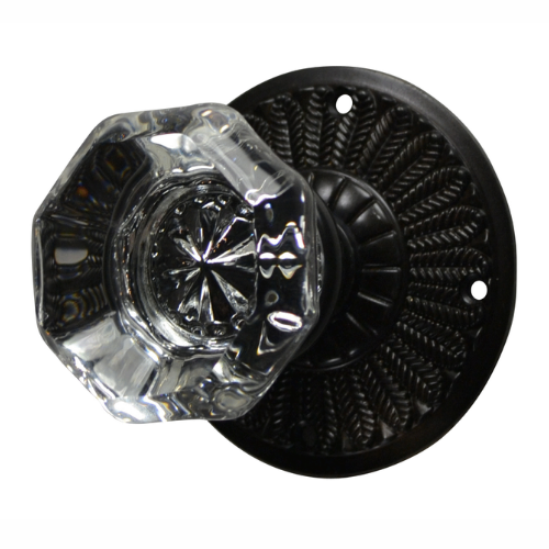 Providence Octagon Crystal Door Knob with Feathers Rosette in Oil Rubbed Bronze