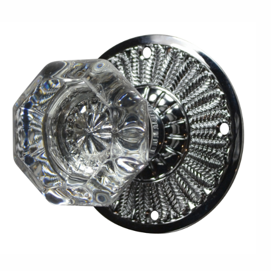 Providence Octagon Crystal Door Knob with Feathers Rosette in Polished Chrome