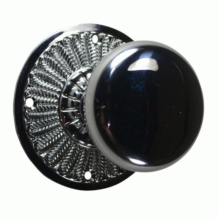 Feather Rosette Door Set with Round Brass Door Knobs (Several Finishes Available)