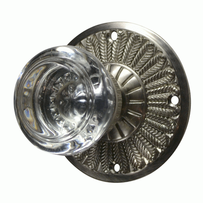 Antique Hardware Feather Rosette Door Set with Round Crystal Door Knobs (Several Finishes Available) vintage glass door knobs