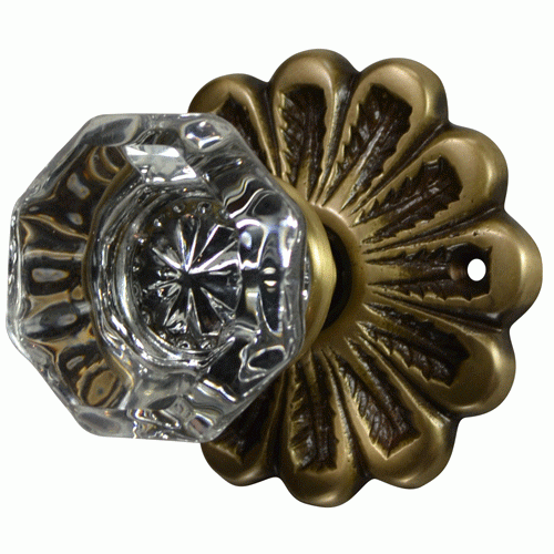 ##Antique Hardware## Maltesia Flower Rosette Door Set with Crystal Octagon Door Knobs (Several Finishes Available)