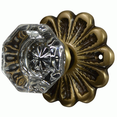 ##Antique Hardware## Maltesia Flower Rosette Door Set with Crystal Octagon Door Knobs (Several Finishes Available)