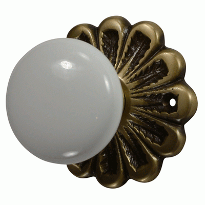 ##Antique Hardware## Maltesia Flower Rosette Door Set with White Porcelain Door Knobs (Several Finishes Available)