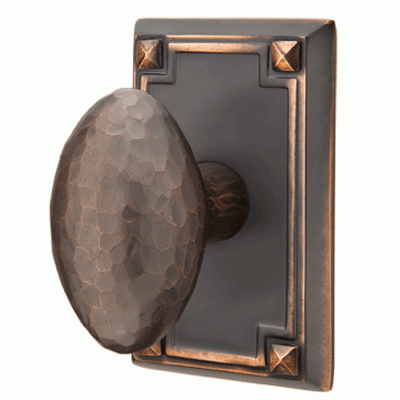 Antique Hardware Hammered Egg Knob With Rectangular Rosette (Several Finish Options) EMTEK DOOR KNOB