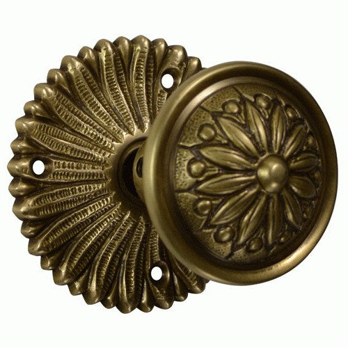 French Provincial Rosette Door Set with Floral Imprint Door Knobs (Several Finishes Available)