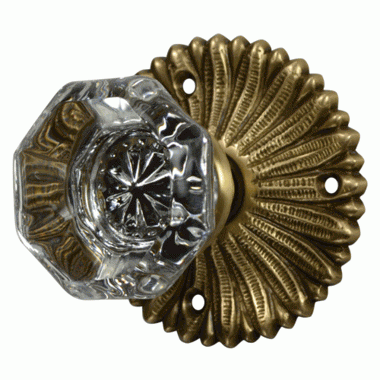 ##Antique Hardware## French Provincial Rosette Door Set with Crystal Octagon Door Knobs (Several Finishes Available)