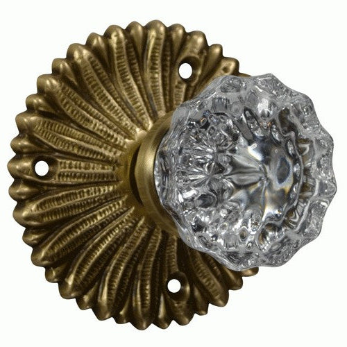 French Provincial Rosette Door Set with Crystal Fluted Door Knobs (Several Finishes Available)