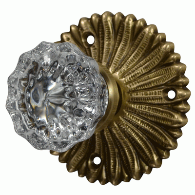 Antique Hardware French Provincial Rosette Door Set with Crystal Fluted Door Knobs (Several Finishes Available) glass door knob bedroom