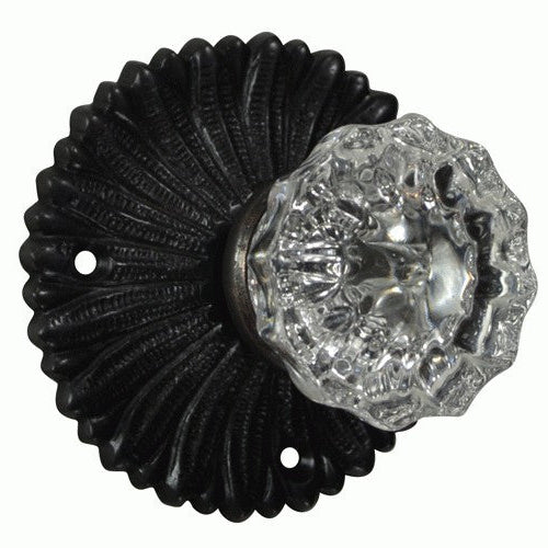 French Provincial Rosette Door Set with Crystal Fluted Door Knobs (Several Finishes Available)